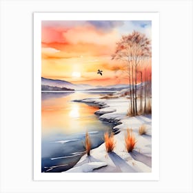 Winter Landscape Watercolor Painting . 1 1 Art Print