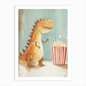 Cute Dinosaur Eating Popcorn Art Print