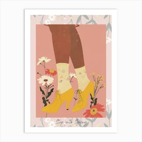 Step Into Spring Woman Yellow Shoes With Flowers 1 Art Print