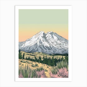 Mount St Helens Usa Color Line Drawing (1) Art Print