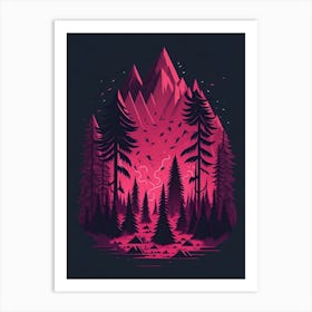 A Fantasy Forest At Night In Red Theme 81 Art Print