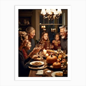 Candid Style Photo Of A Family Gathering Around A Thanksgiving Dinner Table Just Before The Prayer Art Print