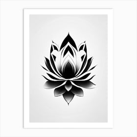 Lotus Flower, Buddhist Symbol Black And White Geometric 1 Art Print