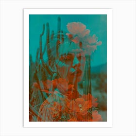 Cactus Flowers woman portrait Art Print