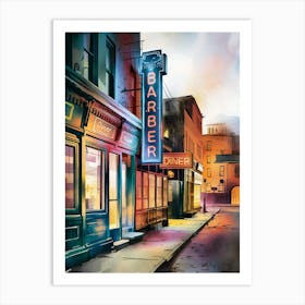 Barber Shop At Night, Anime Art Lofi Art Print