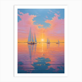 Sailboats At Sunset 13 Art Print