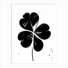 Four Leaf Clover Symbol Black And White Painting Art Print