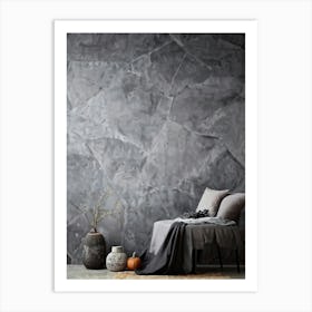 Abstract Stone Material Structure Grey Rock Halloween Granular Rough Wallpaper Stucco Dar (23) Art Print