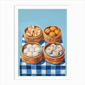 Dim Sum Selection Blue Checkered 2 Art Print