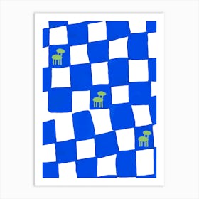 Checkered Blue And Chair Art Print