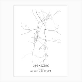 Szekszard,Hungary Minimalist Map Art Print