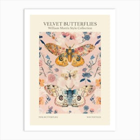 Velvet Butterflies Collection Pink Butterflies William Morris Style 2 Art Print