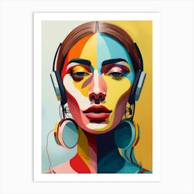 Colorful Girl With Headphones Art Print