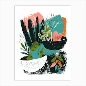 Illustration Of Plants In Bowls Art Print