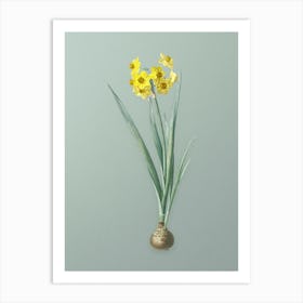 Vintage Daffodil Botanical Art on Mint Green n.0374 Art Print