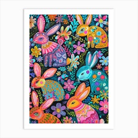 Kitsch Colourful Bunnies 4 Art Print