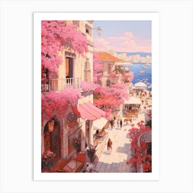 Kusadasi Turkey 4 Vintage Pink Travel Illustration Art Print