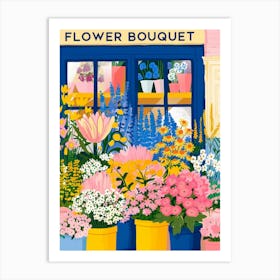 Flower Bouquet Shop. Gouache Travel Illustration Art Print