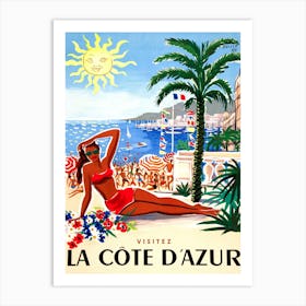 Beach Girl Posing on French Riviera Art Print