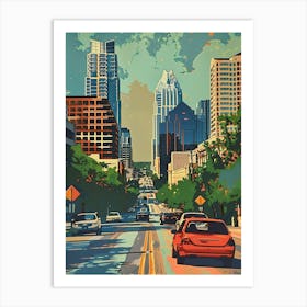 Sixth Street Austin Texas Colourful Blockprint 1 Art Print