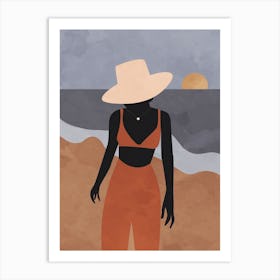 Woman Beach Illustration Art Print