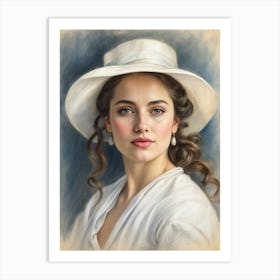 Portrait Of A Woman In White Hat Art Print