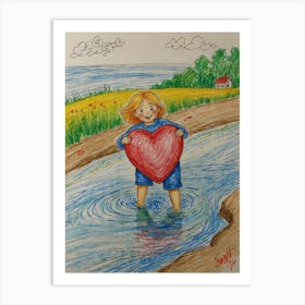 Little Girl Holding Heart 1 Art Print