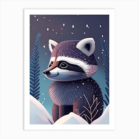 Cute Raccoon In The Snow Art Print