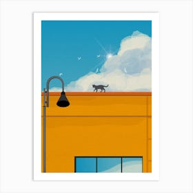 Minimal art Architecture Cat On A Yellow Roof Art Print