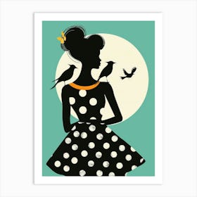 Silhouette Of A Woman With Birds 1 Art Print