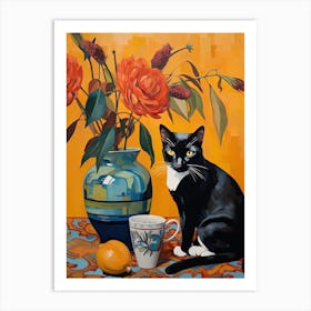 Bluebell Flower Vase And A Cat, A Painting In The Style Of Matisse 1 Art Print