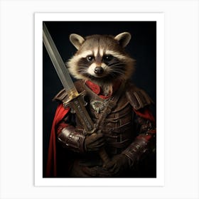 Vintage Portrait Of A Cozumel Raccoon Dressed As A Knight 1 Art Print