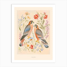 Folksy Floral Animal Drawing Falcon 5 Poster Art Print
