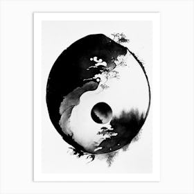 Black And White Yin and Yang 1 Japanese Ink Art Print