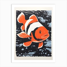 Clownfish, Woodblock Animal Drawing 4 Art Print