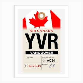 Vancouver (YVR) British Columbia, Canada Vintage Airline Luggage Tag Art Print