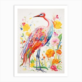 Colourful Bird Painting Crane 2 Art Print