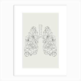 Lungs And Flowers Monoline Asthetic Mnimalist Drawing Art Print