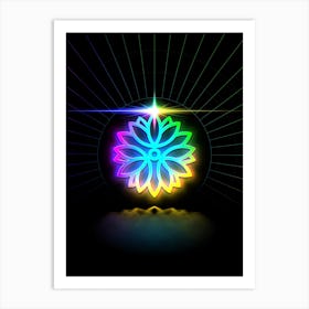 Neon Geometric Glyph in Candy Blue and Pink with Rainbow Sparkle on Black n.0167 Art Print