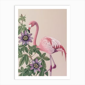 Andean Flamingo And Passionflowers Minimalist Illustration 4 Art Print