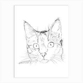 Portrait Of A Cat Monoline Simple Line Art Drawing Art Print