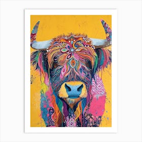 Kitsch Colourful Highland Cow 3 Art Print
