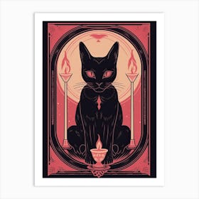 The Devil Tarot Card, Black Cat In Pink 1 Art Print