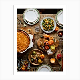 A Thanksgiving Feast Laid Out On A Rustic Wooden Table Is The Centerpiece Of An Epicurean Visual S 2 1 Art Print