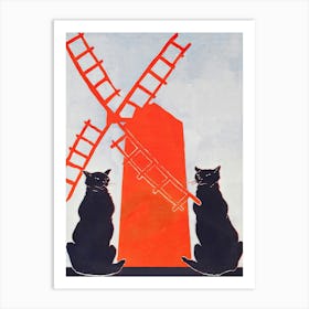 Black Cats And Red Windmill Art Print, Edward Penfield Art Print