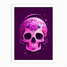 Skull With Cosmic Themes Pink 4 Mexican Art Print