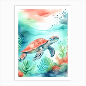 Watercolor Sea Turtle Underwater Art Print