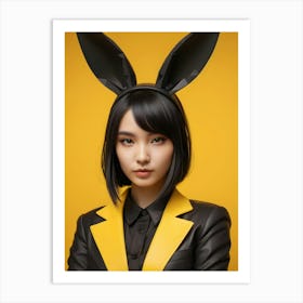 Low Poly Rabbit Girl, Black And Yellow (28) Art Print