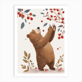 Brown Bear Standing And Reaching For Berries Storybook Illustration 3 Art Print