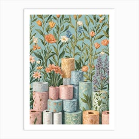 Floral Pastel Toilet Paper Rolls Art Print